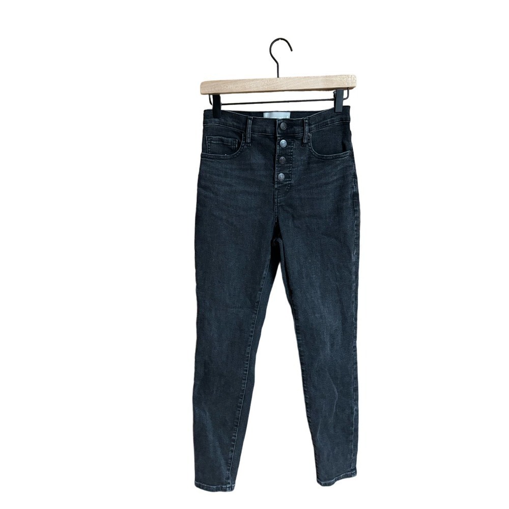 EVERLANE‎ Exposed Button Fly High Rise Skinny Jeans Black Size 28R